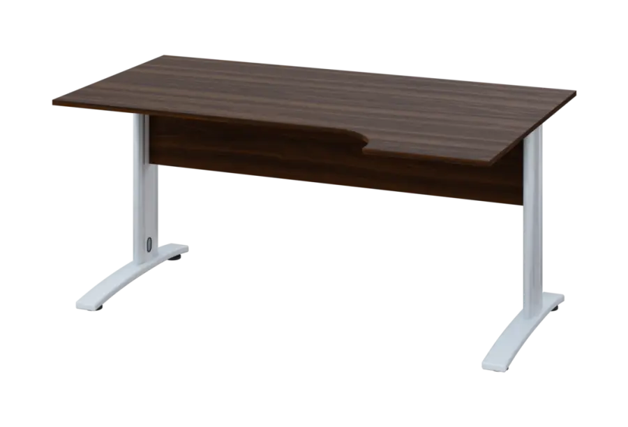 ERK 28 - 164 stůl kancelářský, rohový, pravý, kovová podnož bílá, deska 25 mm, široký 1600 mm, ořech královský